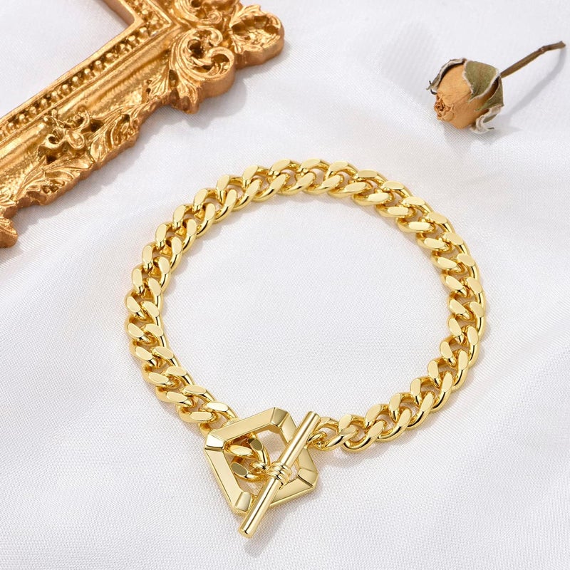 FRUMOS Dainty Layering Bracelets for Women 18 k Gold Plated Fashion Adjustable Chunky Cuban Paperclip Link Chain Bracelets Jewelry for Women Gift - Image 3